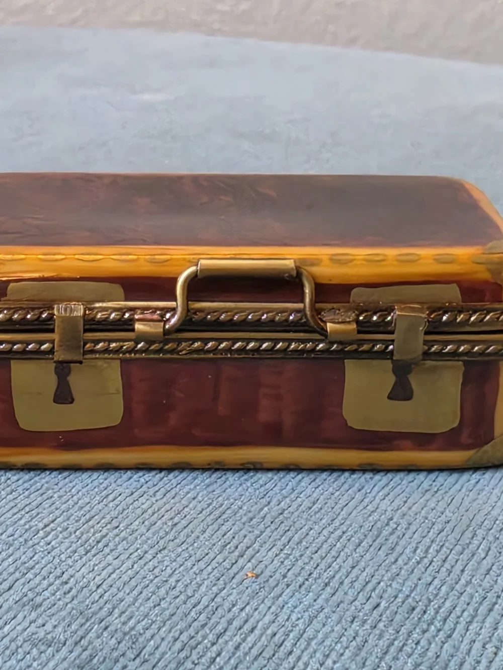 Limoges France Hand Painted Porcelain Suitcase Trunk Trinket Box